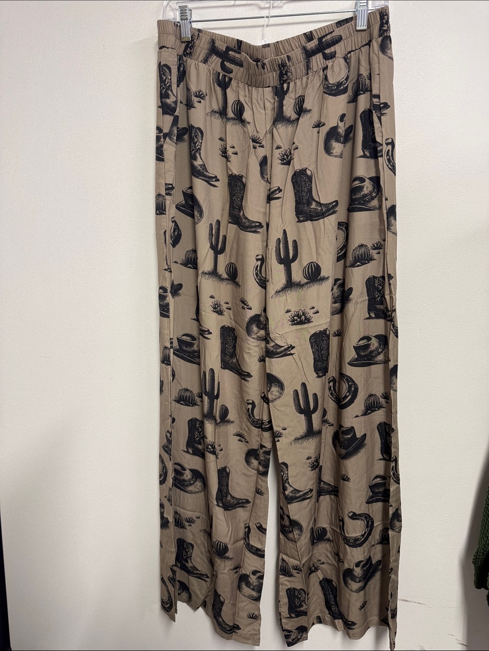 Lucky & Blessed PLUS Khaki Vintage Western Printed Wide Leg Pants - Picture 2 of 2